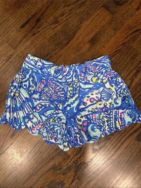 Lilly Pulitzer Shorts Scallop Hem Print Pull On Elastic Waist Shorts Pockets!